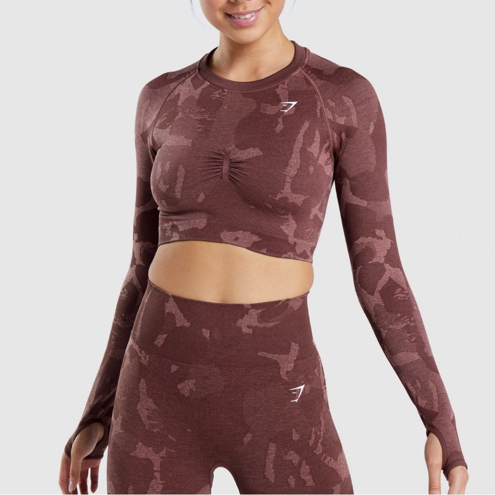 Gymshark ADAPT CAMO SEAMLESS LONG SLEEVE CROP TOP